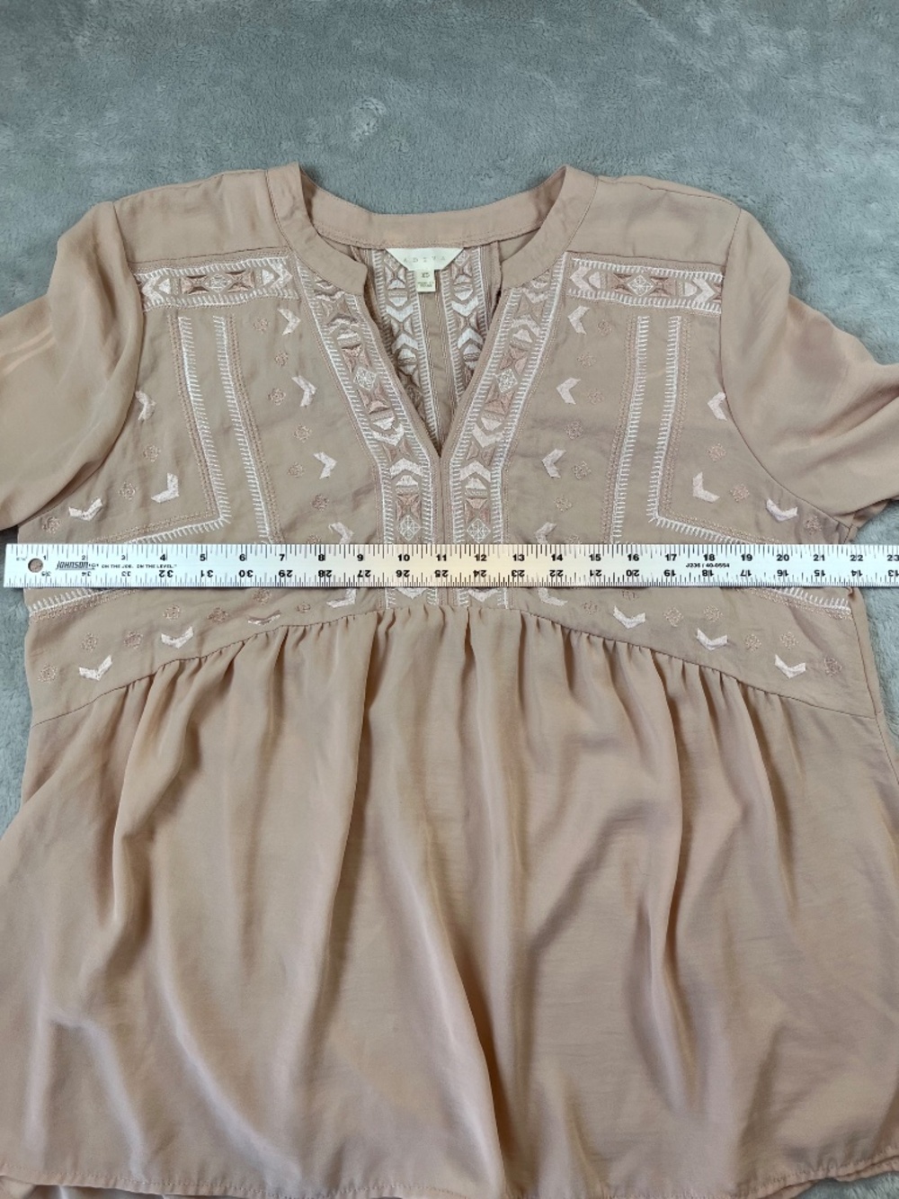 Adiva sz XL Light Neutral Blouse Bohemian Cottagecore Embroidered Romantic - Picture 6 of 13